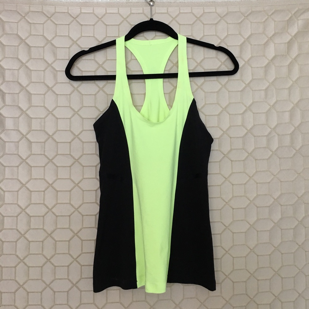 lululemon athletica Black and Neon Green Racerback Tank